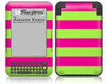 Psycho Stripes Neon Green and Hot Pink - Decal Style Skin fits Amazon Kindle 3 Keyboard (with 6 inch display)