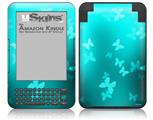 Bokeh Butterflies Neon Teal - Decal Style Skin fits Amazon Kindle 3 Keyboard (with 6 inch display)