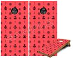 Cornhole Game Board Vinyl Skin Wrap Kit - Premium Laminated - Nautical Anchors Away 02 Coral fits 24x48 game boards (GAMEBOARDS NOT INCLUDED)