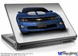 Laptop Skin (Medium) - 2010 Chevy Camaro Aqua - White Stripes