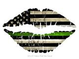 Painted Faded and Cracked Green Line USA American Flag - Kissing Lips Fabric Wall Skin Decal measures 24x15 inches