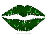 Holly Leaves on Green - Kissing Lips Fabric Wall Skin Decal measures 24x15 inches